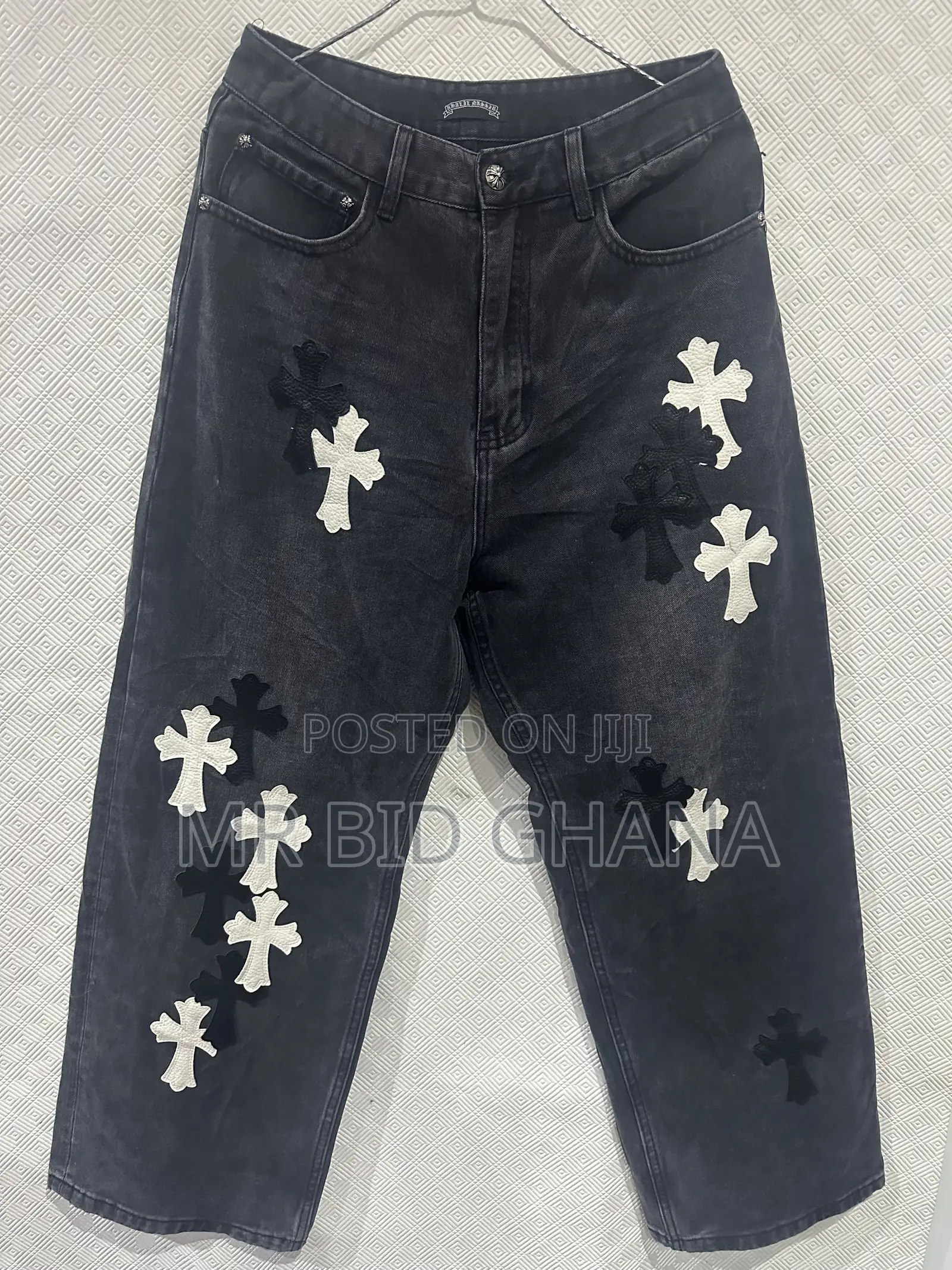 Black Cross-Patch Baggy Jeans – Size XS