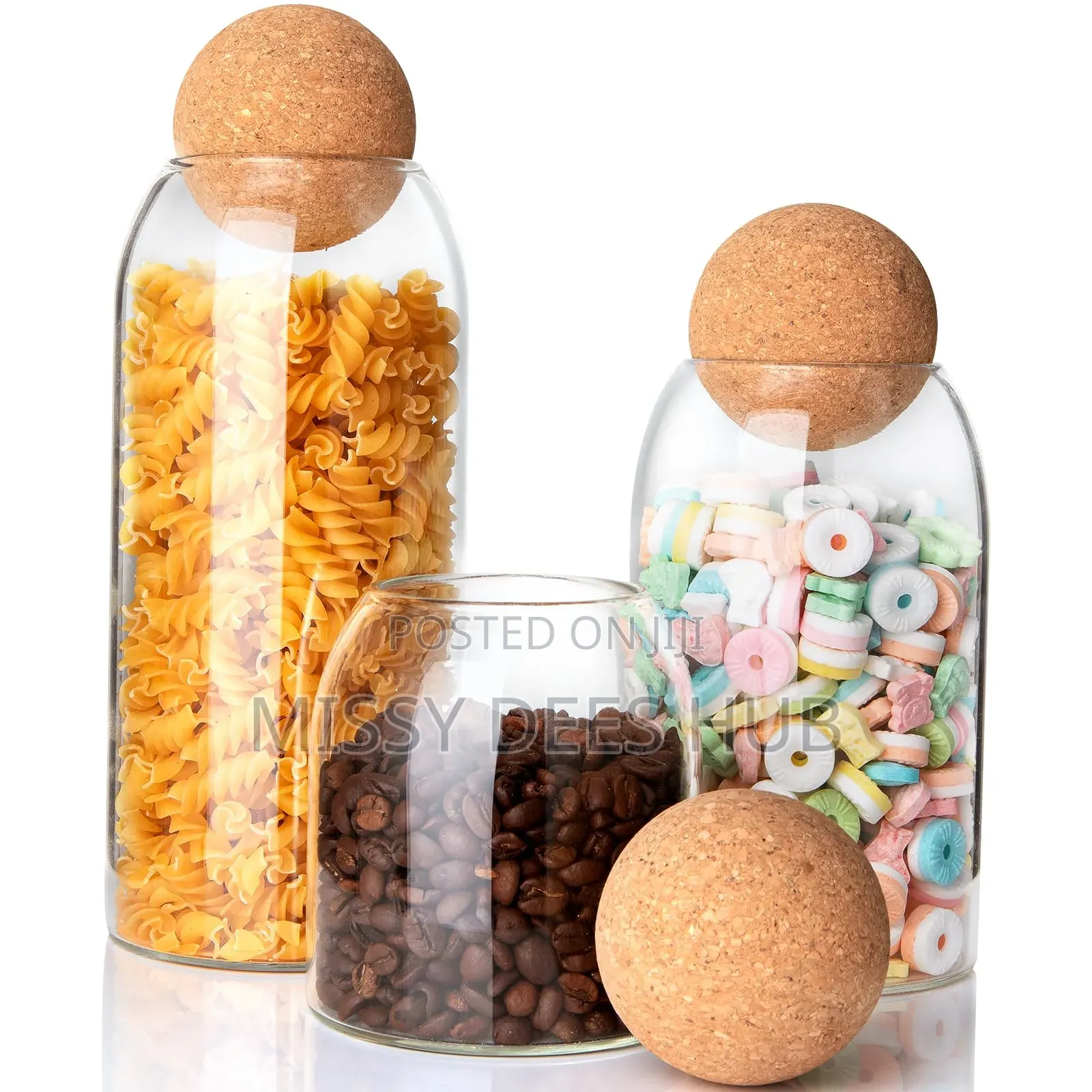 3pcs Ball Cork Lead-Free Glass Jars