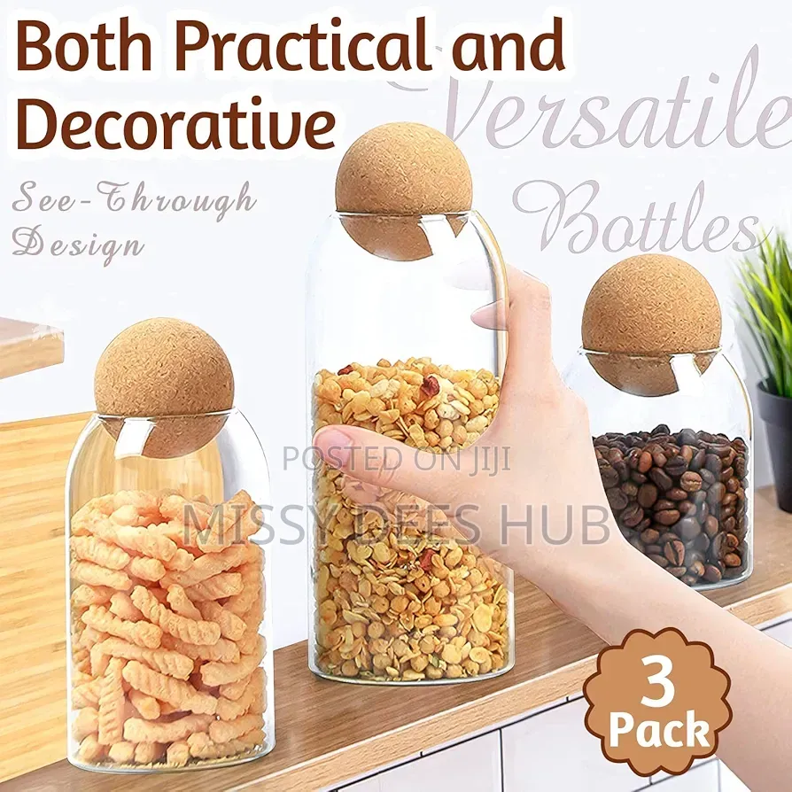 3pcs Ball Cork Lead-Free Glass Jars