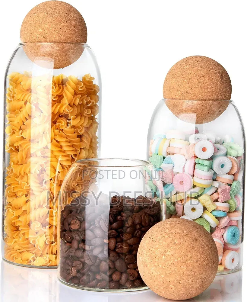 3pcs Ball Cork Lead-Free Glass Jars