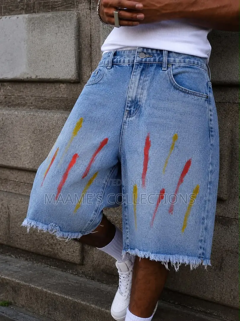 Men’s Oversized Distressed Denim Jorts – Streetwear Baggy Shorts