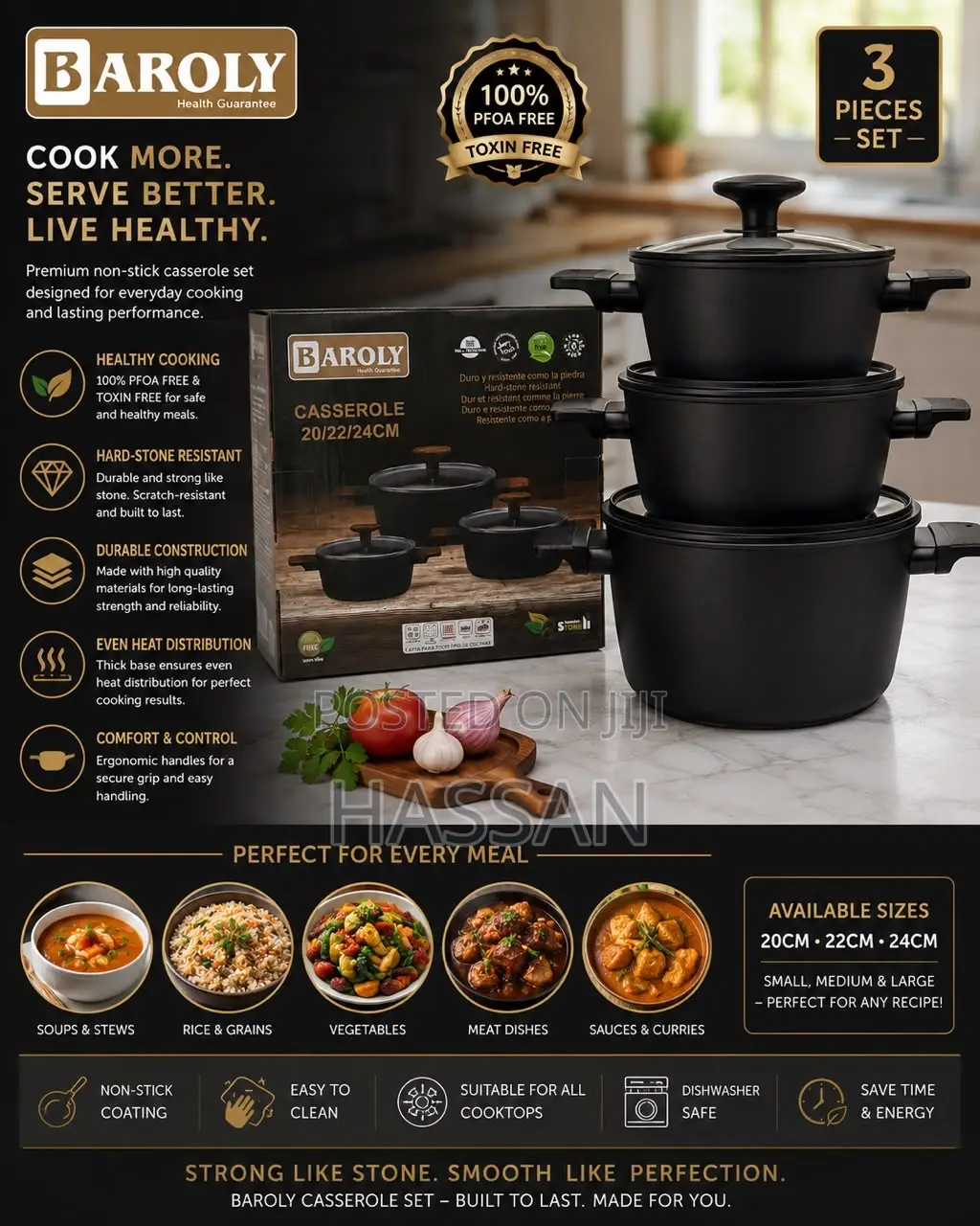 Non-Stick Casserole Pot Set 20/22/24