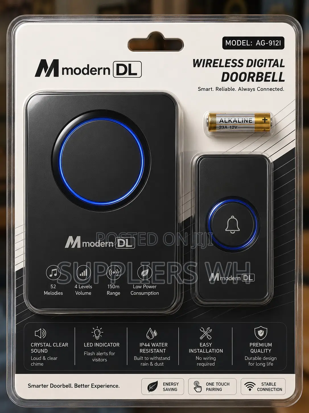 Wireless Doorbell Long Range Smart Door Chime Bell Multiple Ringtones