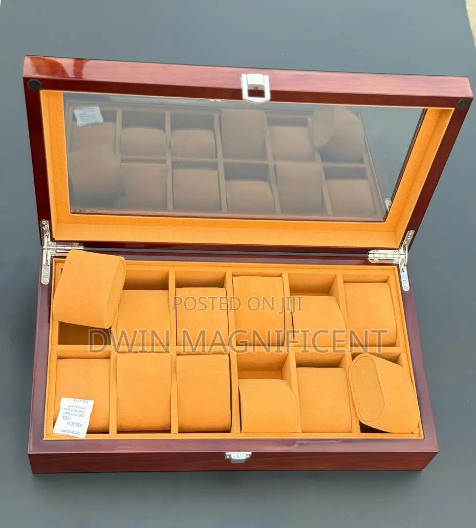 Chestnut Wooden Watch Box With a Glass Display Top