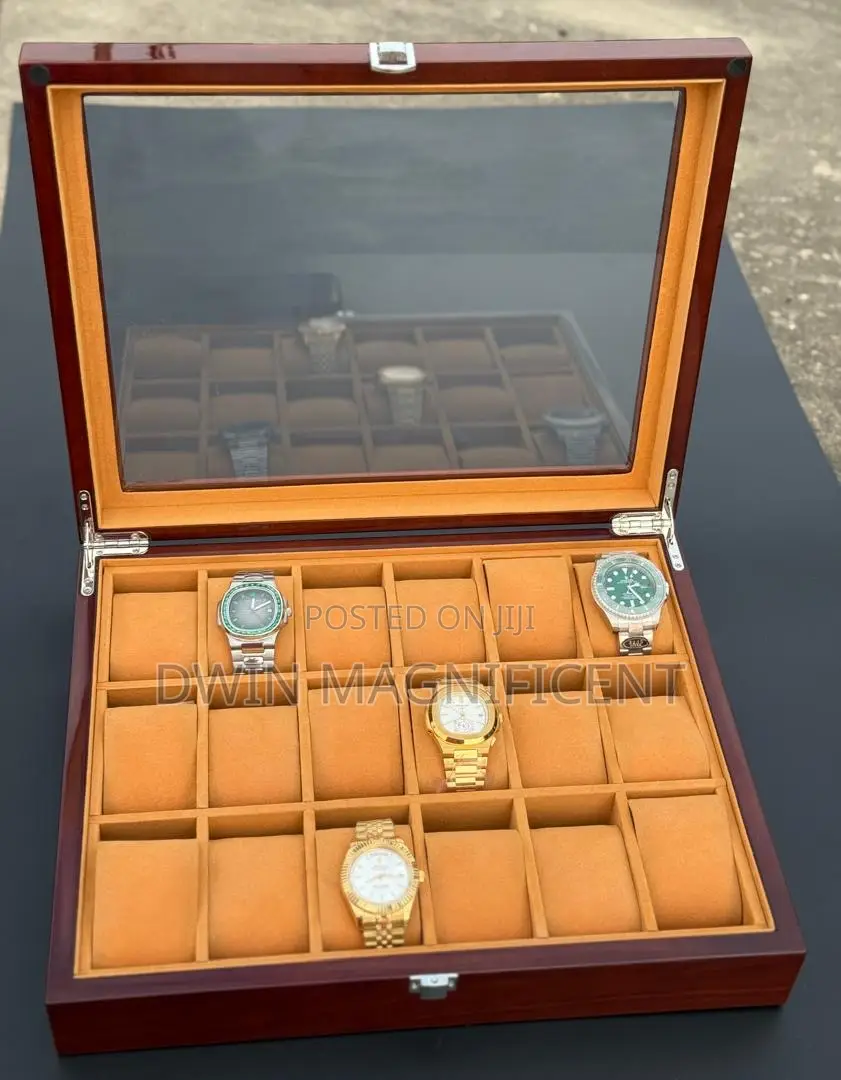 Chestnut Wooden Watch Box With a Glass Display Top