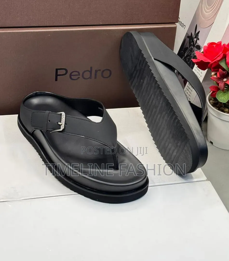 All Black Pedro Men's Leather Slippers