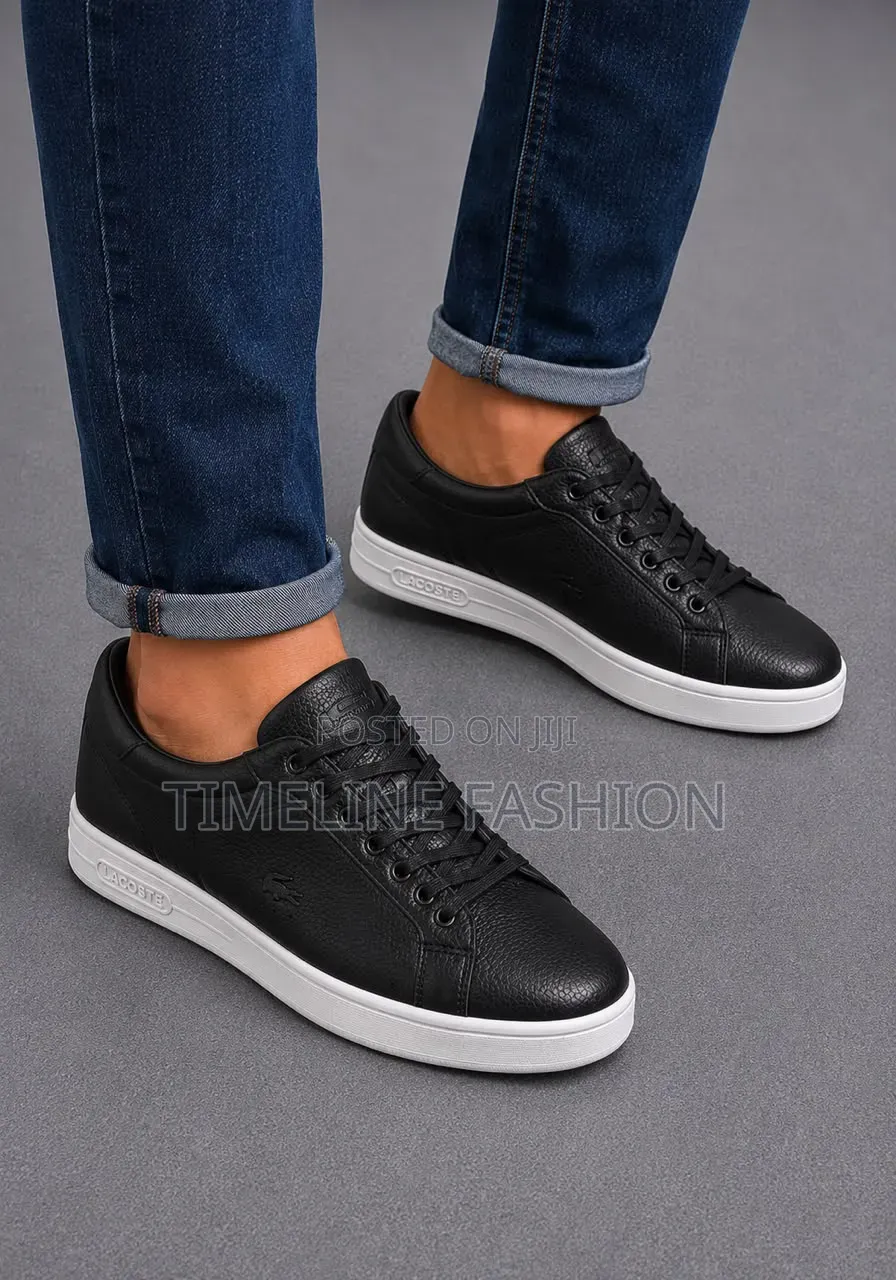 Black and White Lacoste Men's Leather Casual Sneakers