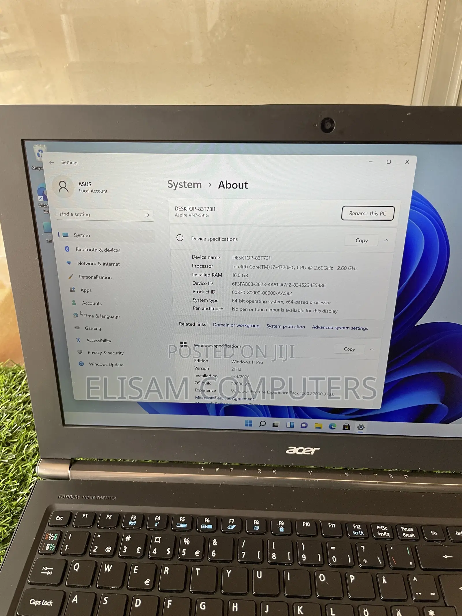 Laptop Acer Aspire VN7-591G 16GB Intel Core i7 SSD 256GB