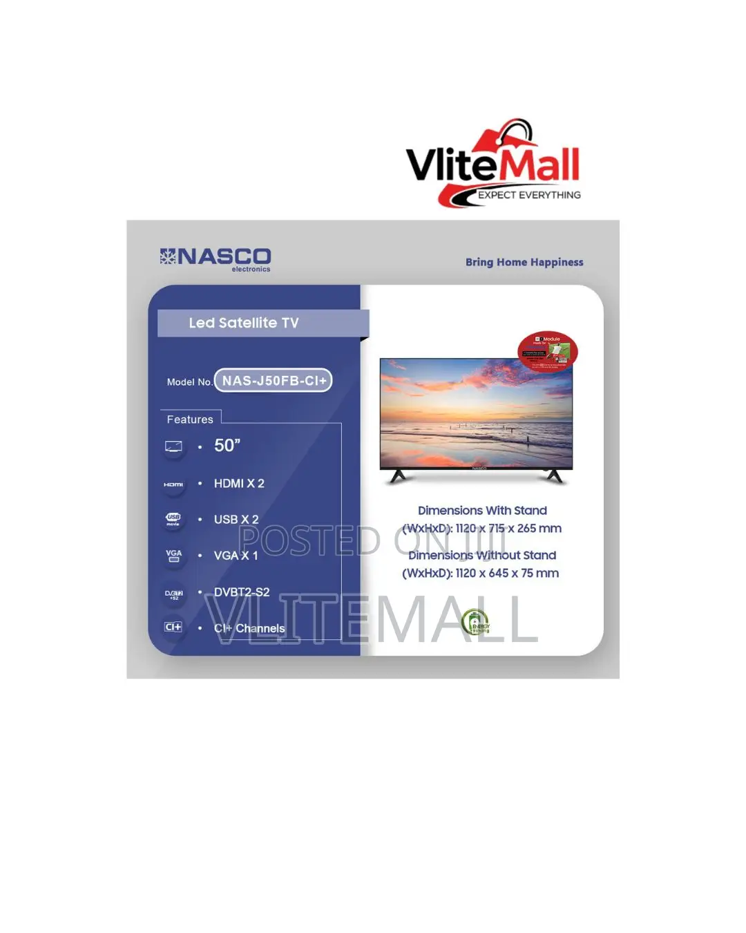 Nasco 50′′ LED Digital Satellite Television
Sku:
Nas-J50fb-Ci+