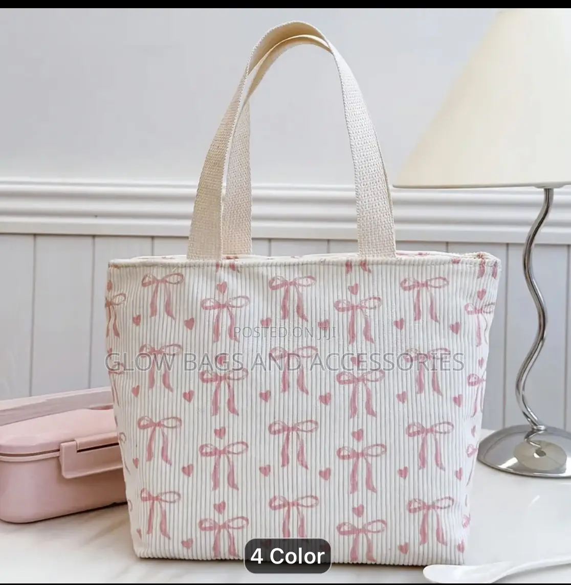 Pink Bow Corduroy Lunch Bag for Ladies - Aesthetic