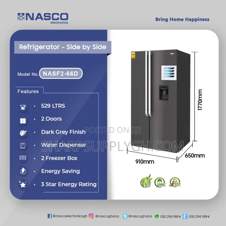 Nasco 529ltrs Side by Side Refrigerator