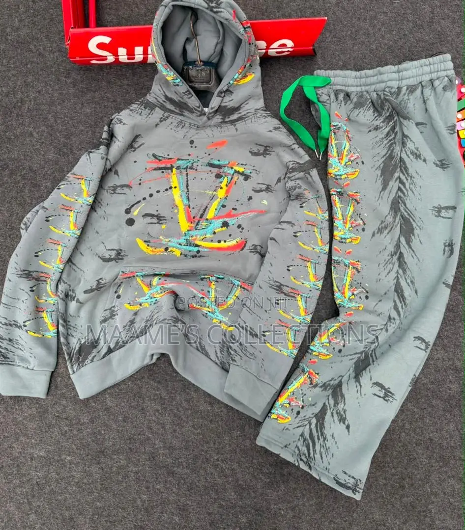 Men’s Oversized Hooded Tracksuit Set – Graphic Hoodie Sweatpants