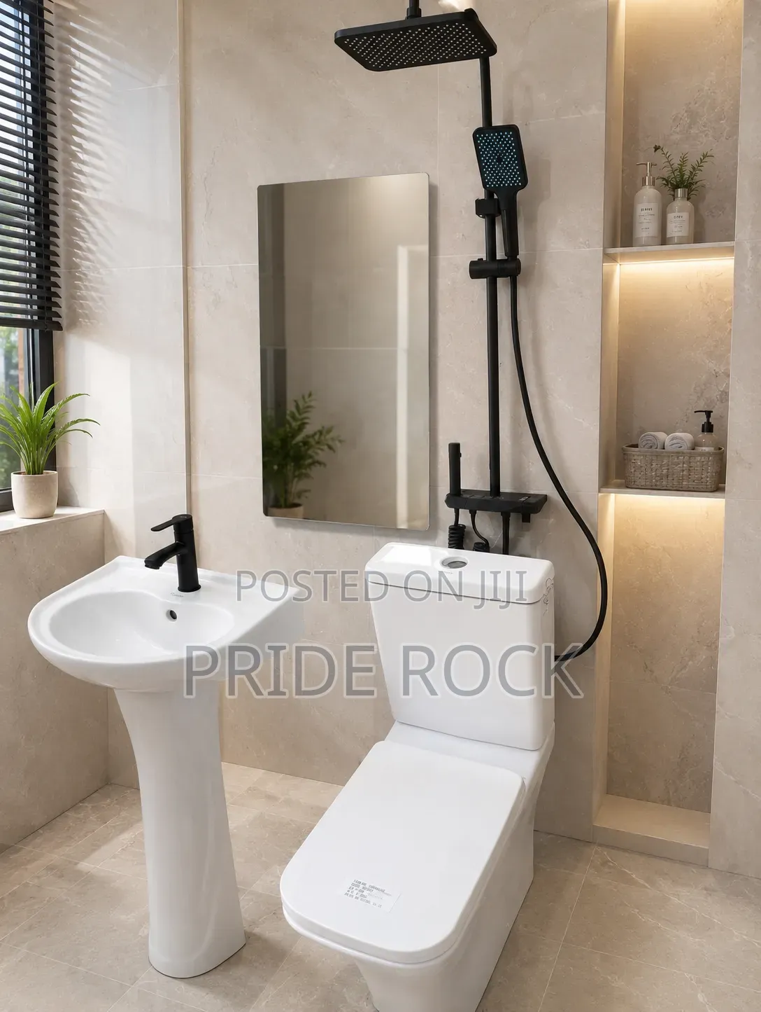 Press Top Wc, Basin With Stand Set, Mirror and Four in One Shower