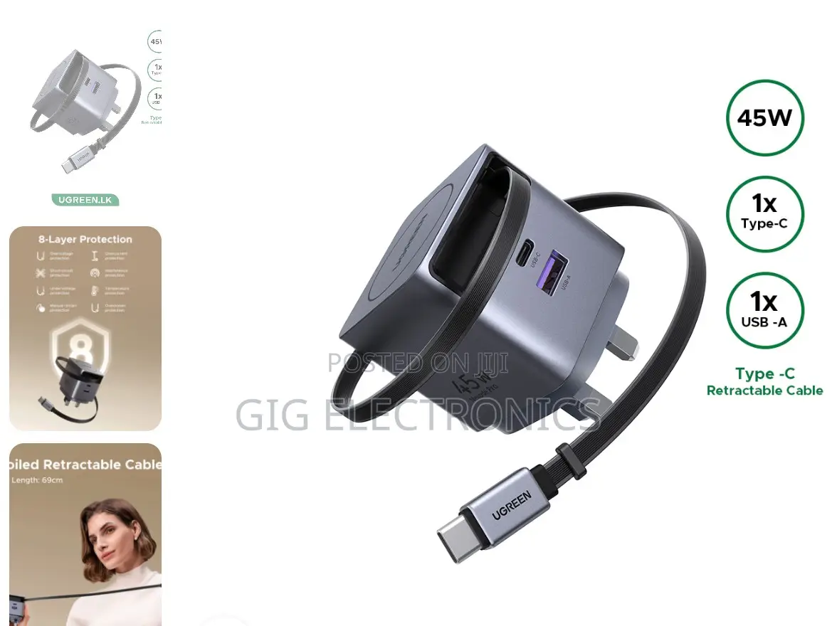 Ugreen 45W Nexode Pro GaN (USB-A + Type-C) Fast Charger Cable