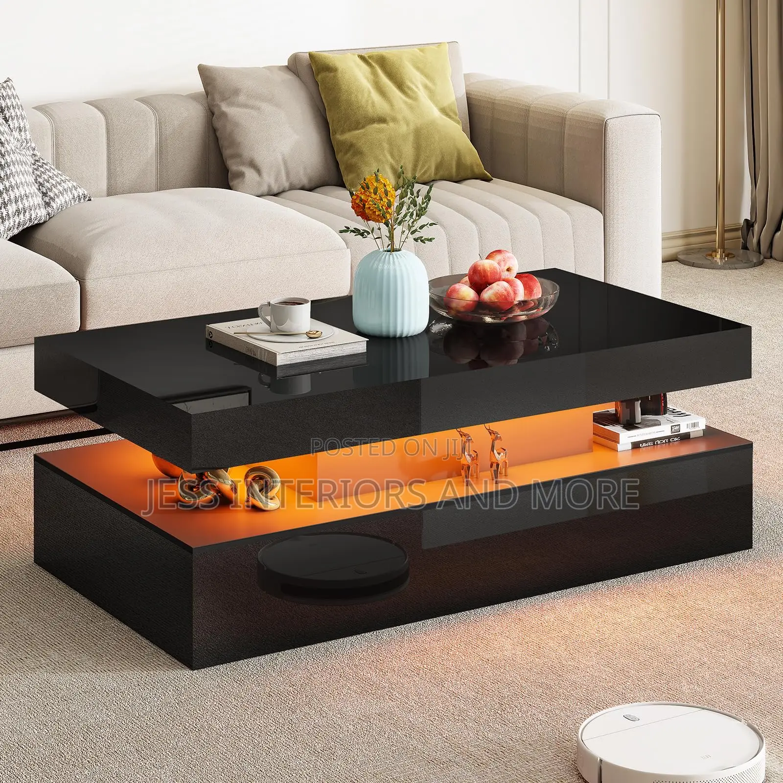 High Gloss LED Coffee Table With Storage