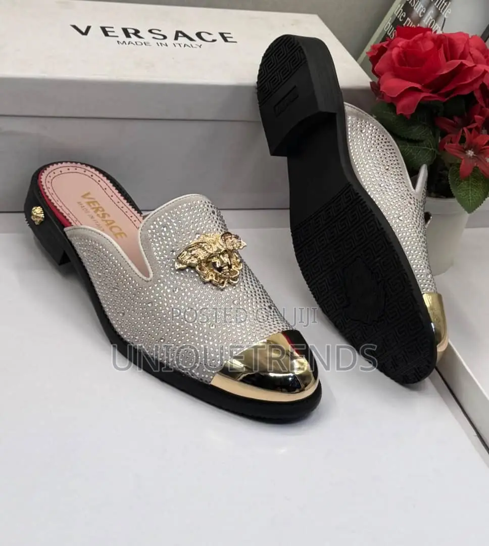 VERSACE Men’s Suede X Rhinestones Half Shoe (White)