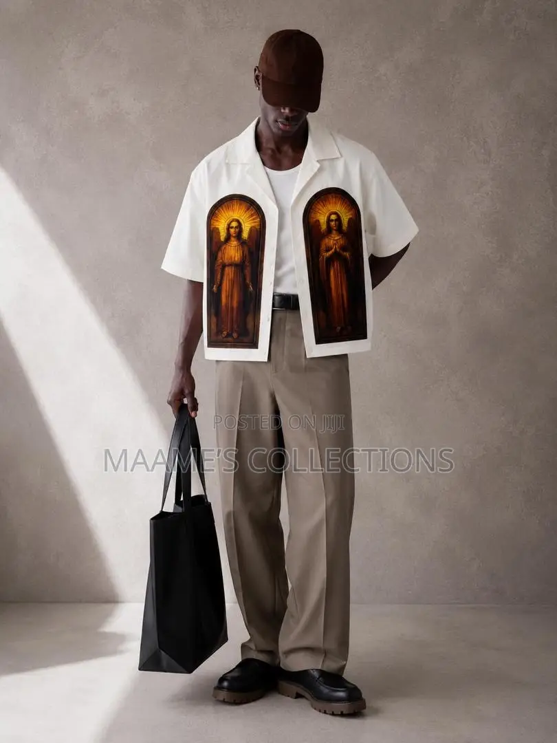 Men’s Oversized Graphic Print Cropped Shirt