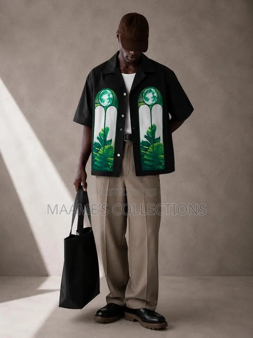 Men’s Oversized Graphic Print Cropped Shirt
