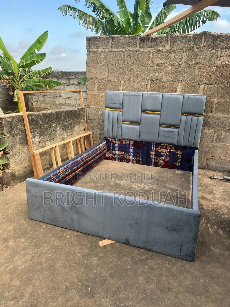 Fabric Gray Double Bed Frame