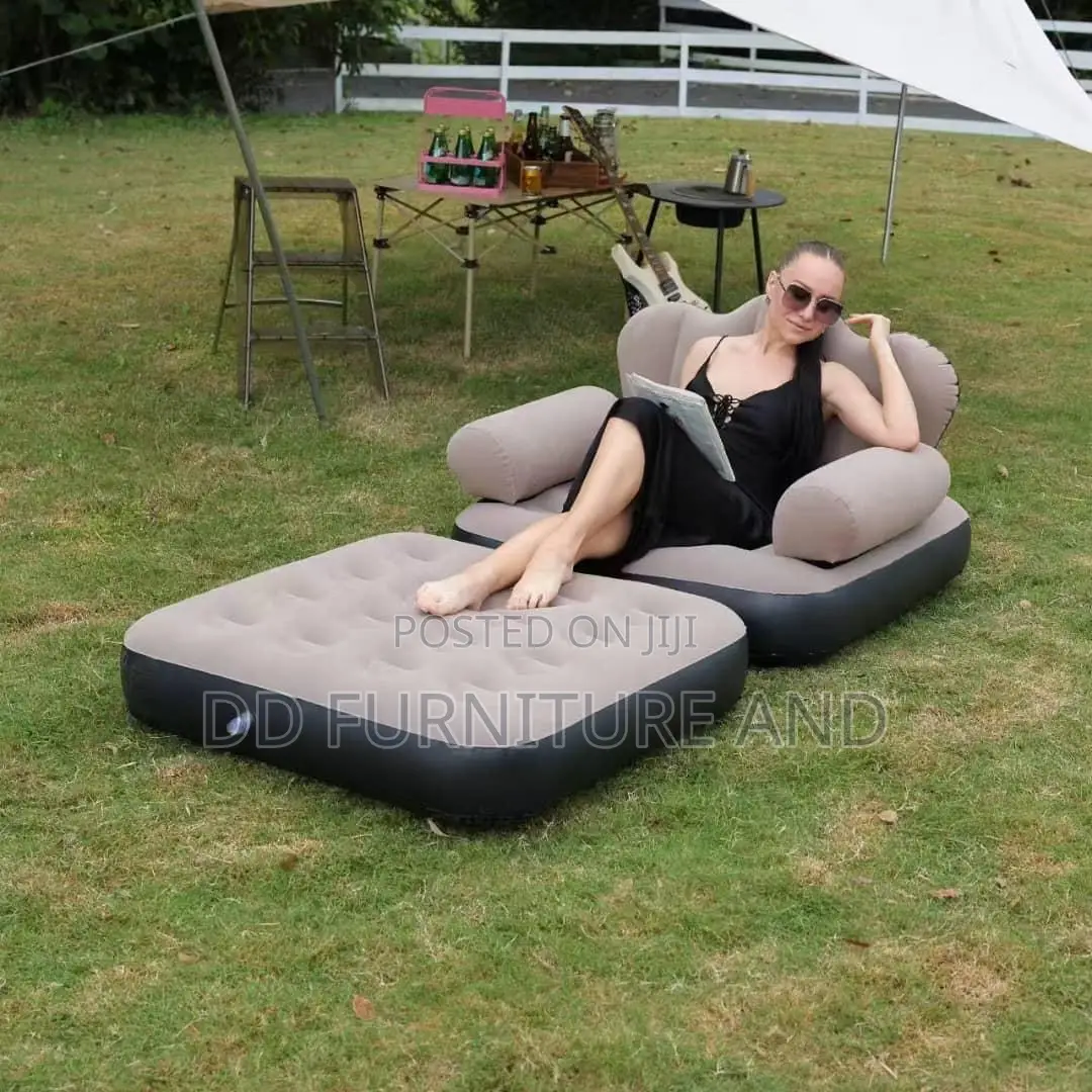 Gray and Black Inflatable Lounge Chair and Sofa Bed
