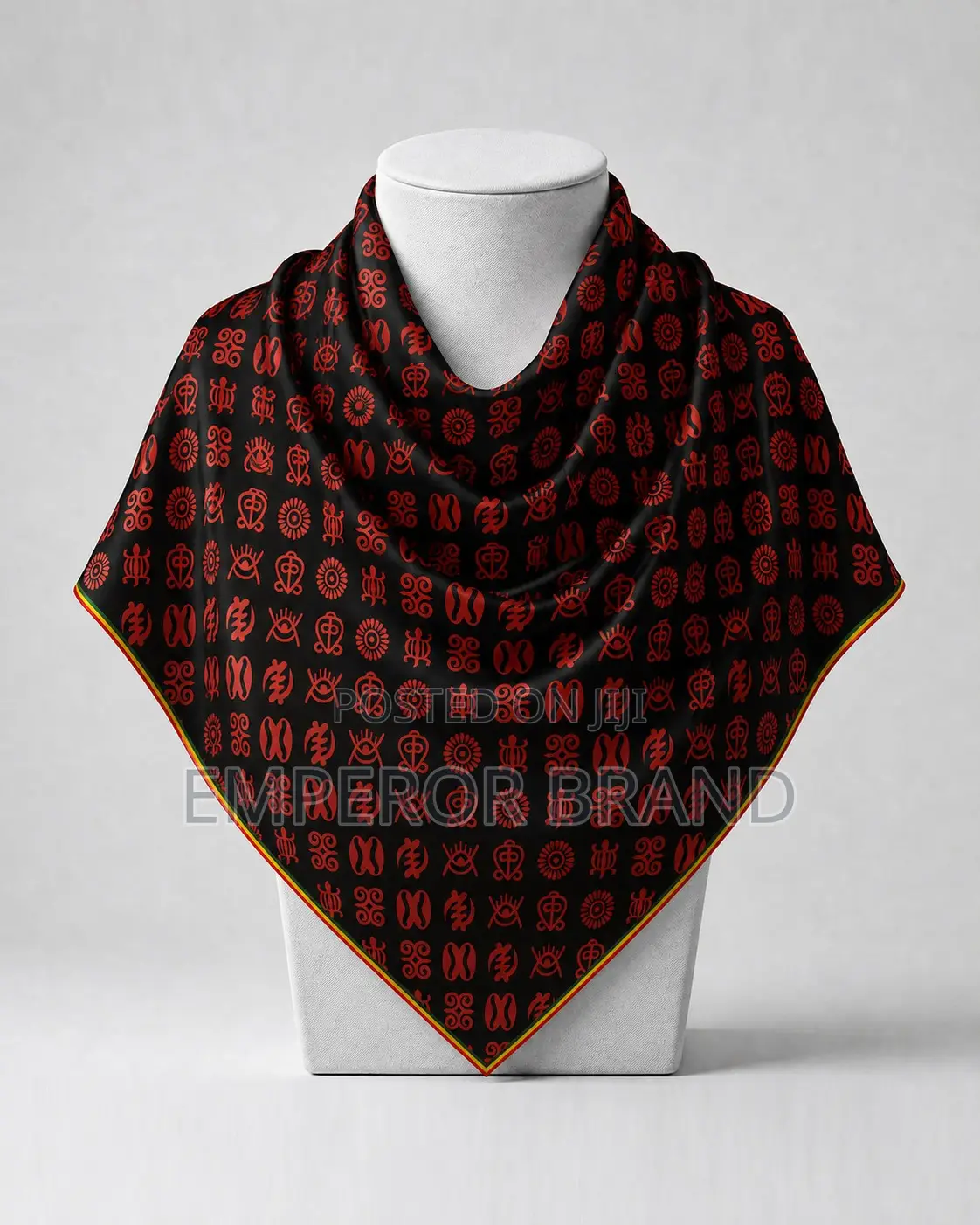 African Silk Scarf – Black Red Luxury Print | Emperor Brand