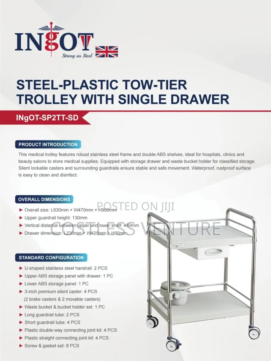 Ingot Steel-Plastic 2-Step Trolley With Single Drawer
