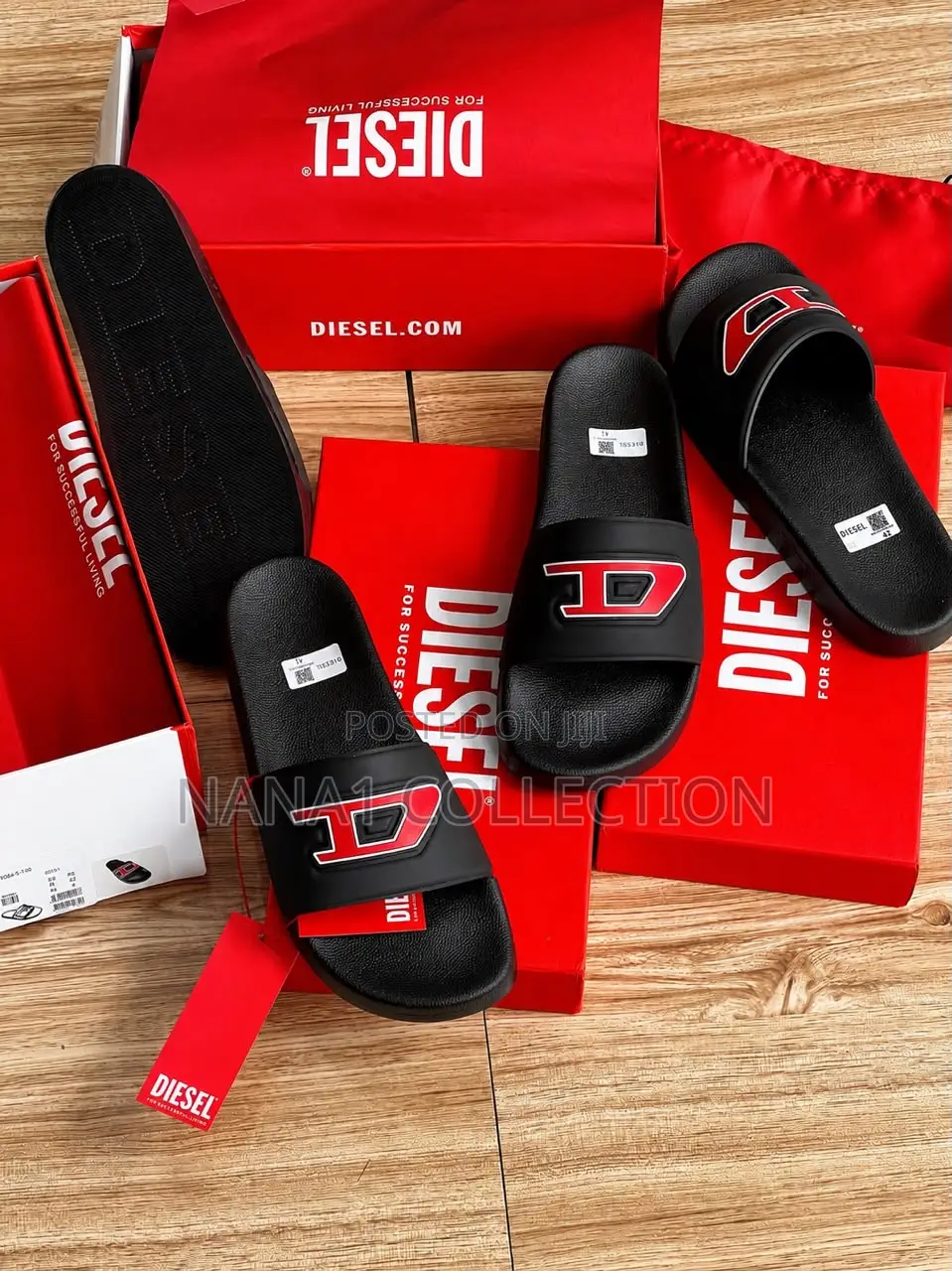 Diesel Black/Red ‘D’ Logo Shower Slip - On Slides
