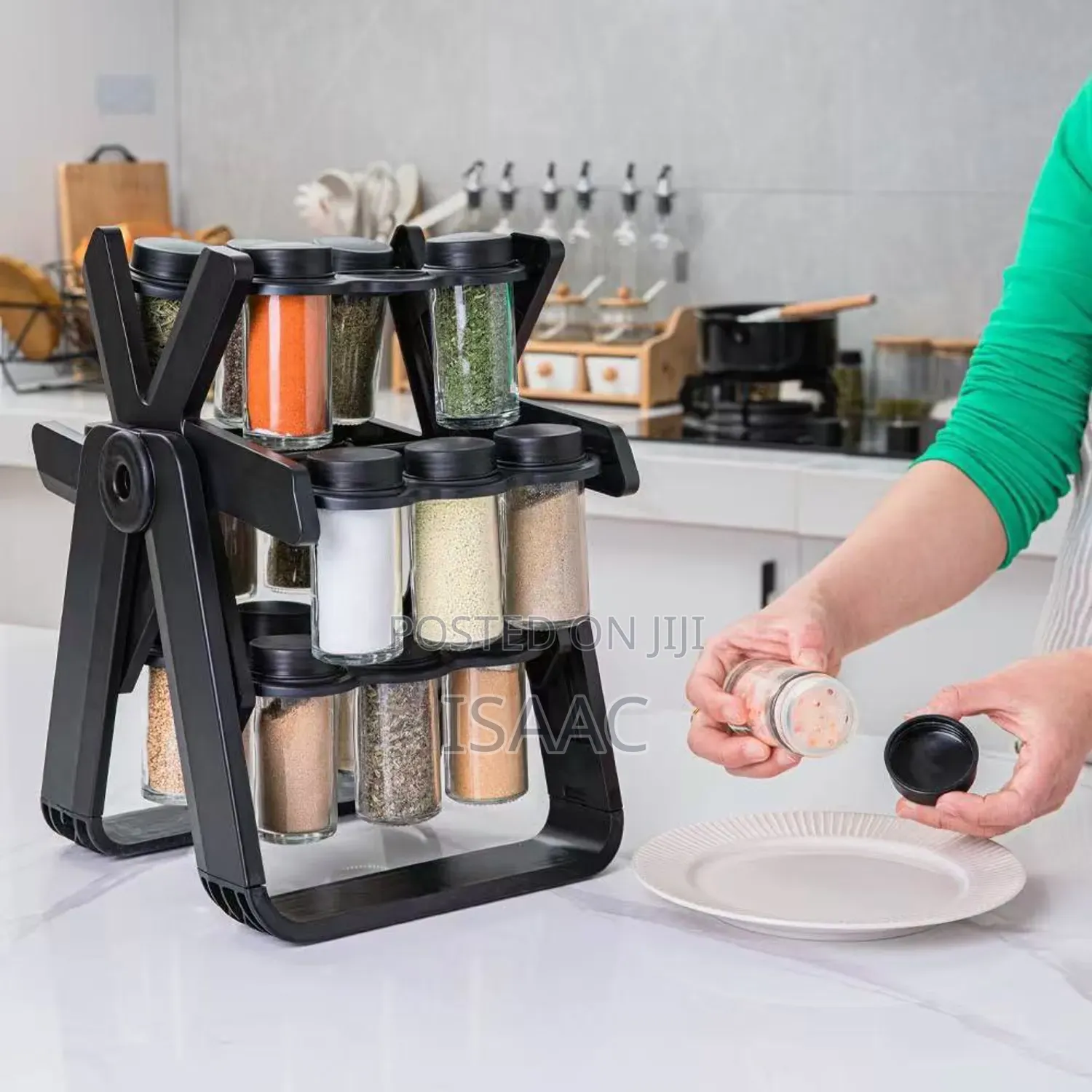 18-Jar Rotating Spice Rack – Sleek Convenient Kitchen Organizer
