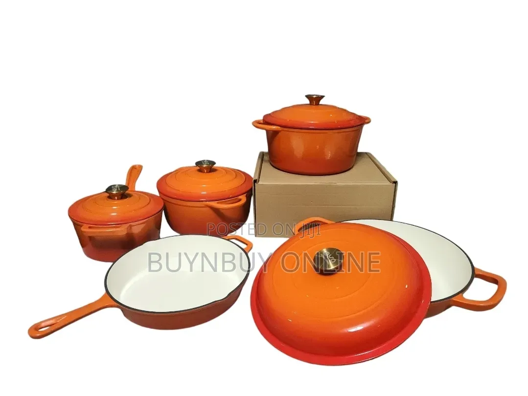 5 Piece Orange Enamel Cast Iron Cookware Set
