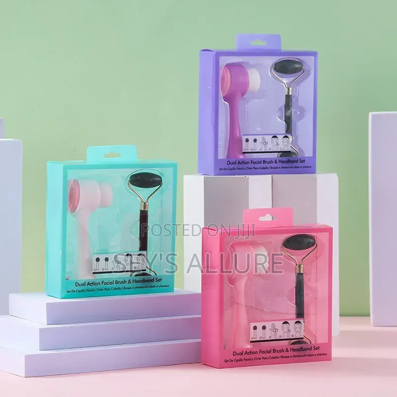 2 in 1 Face Brush Jade Roller Set