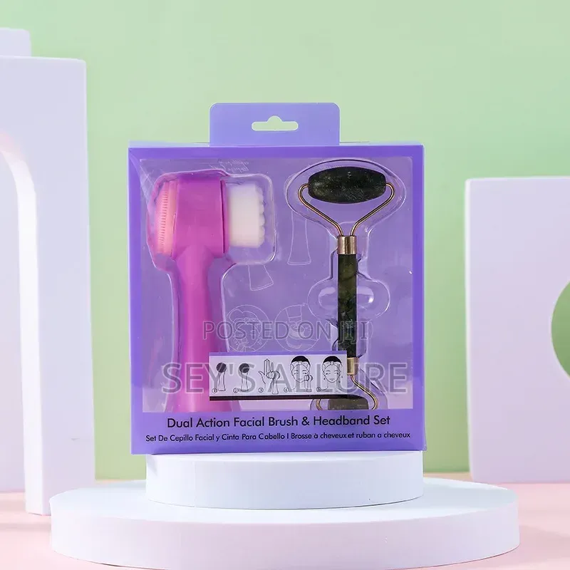 2 in 1 Face Brush Jade Roller Set