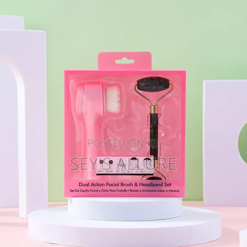 2 in 1 Face Brush Jade Roller Set