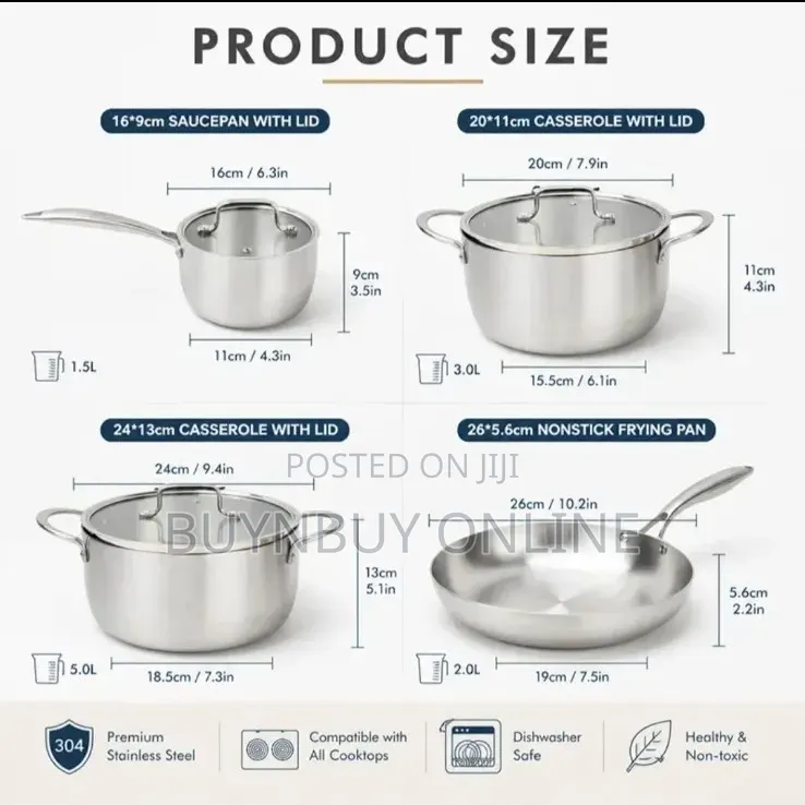 4 Piece Three Layer(Triply) Stainless Steel Cookware Set