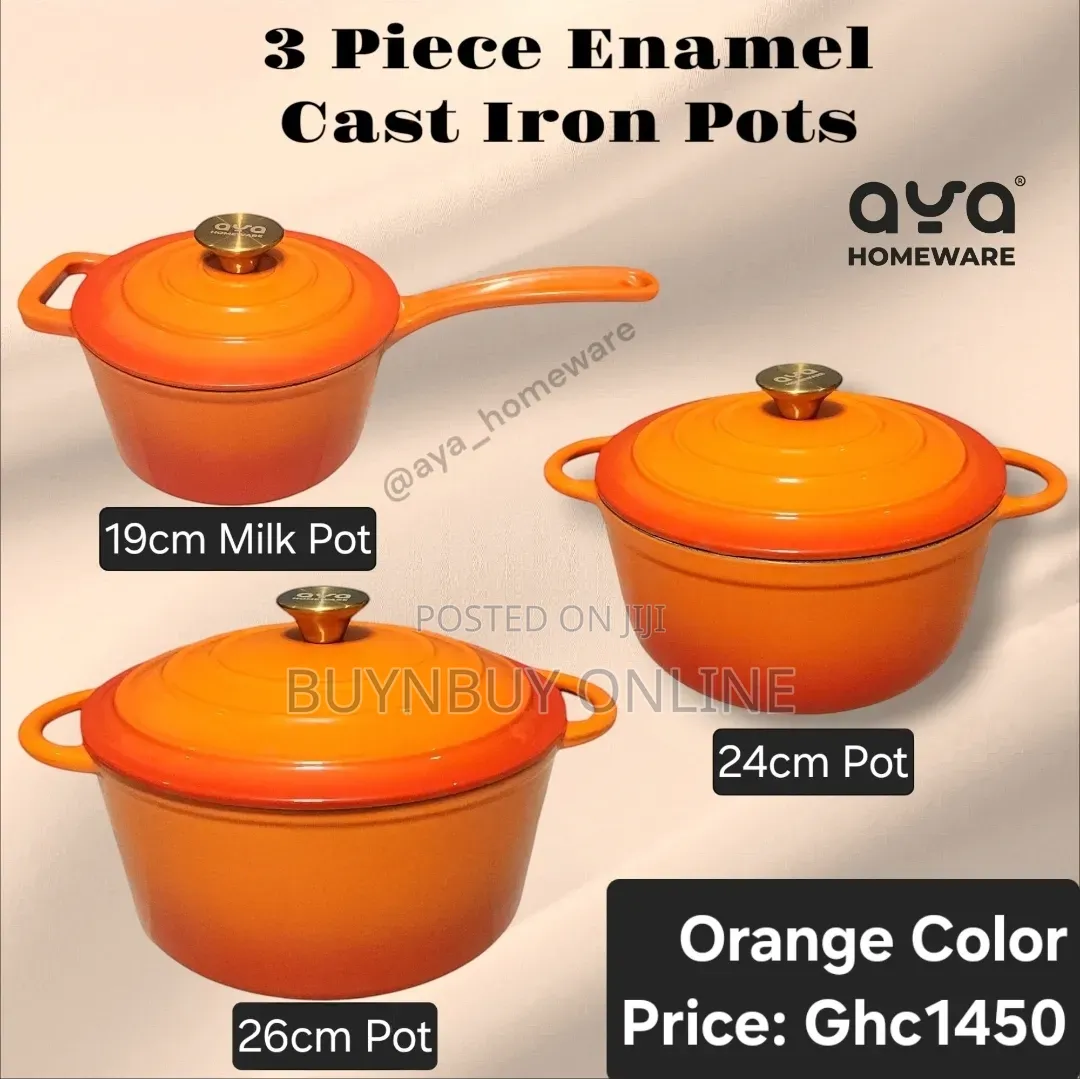 3 Piece Orange Enamel Cast Iron Cookware Set