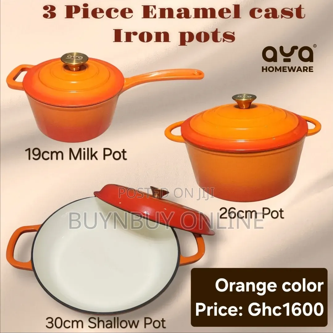 3 Piece Orange Enamel Cast Iron Cookware Set