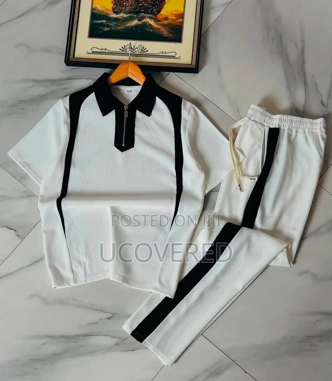 Textured Set Includes a Zip-Up Polo Shirt and Matching Trousers