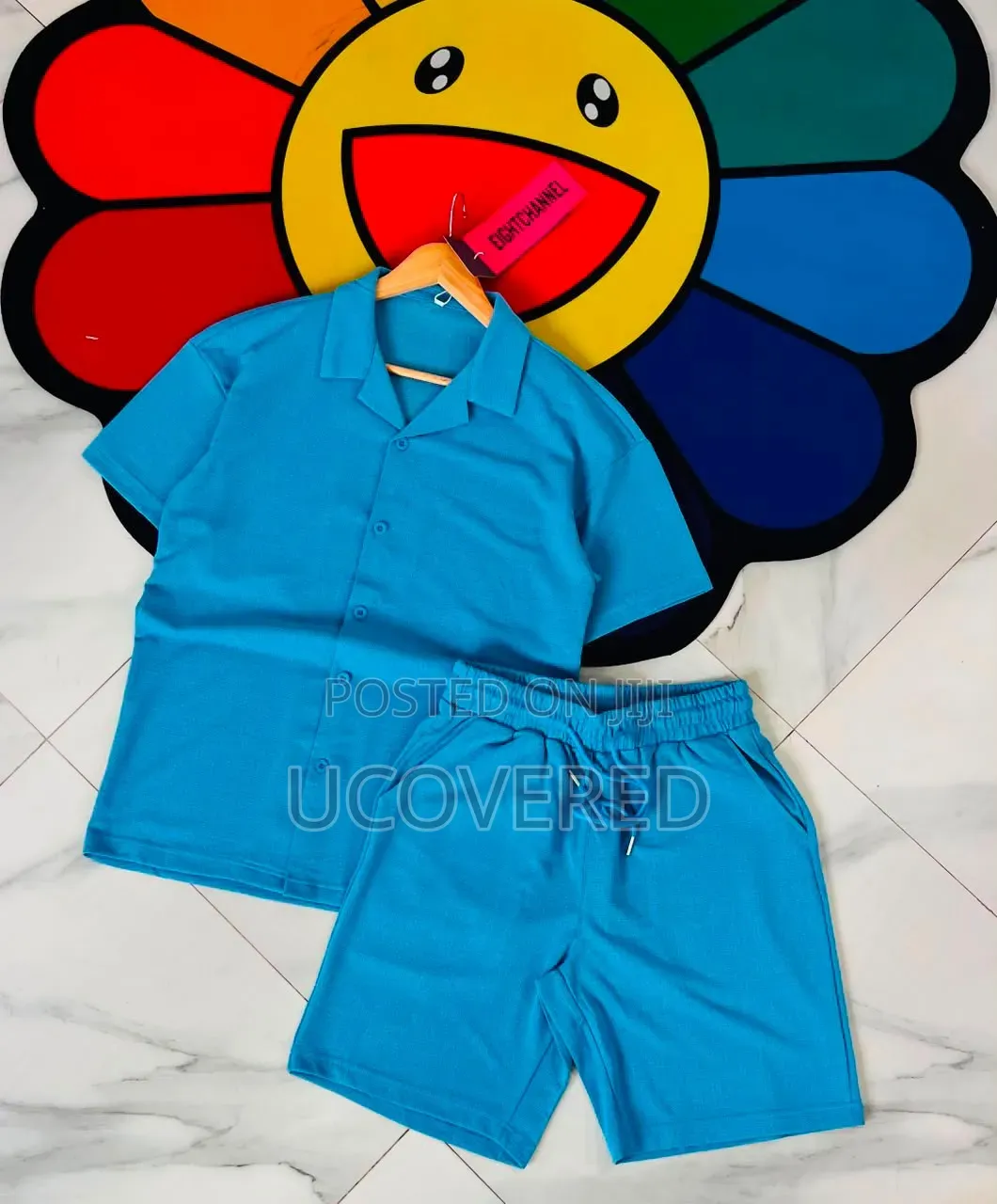 Collared Shirt and Drawstring Shorts Sets