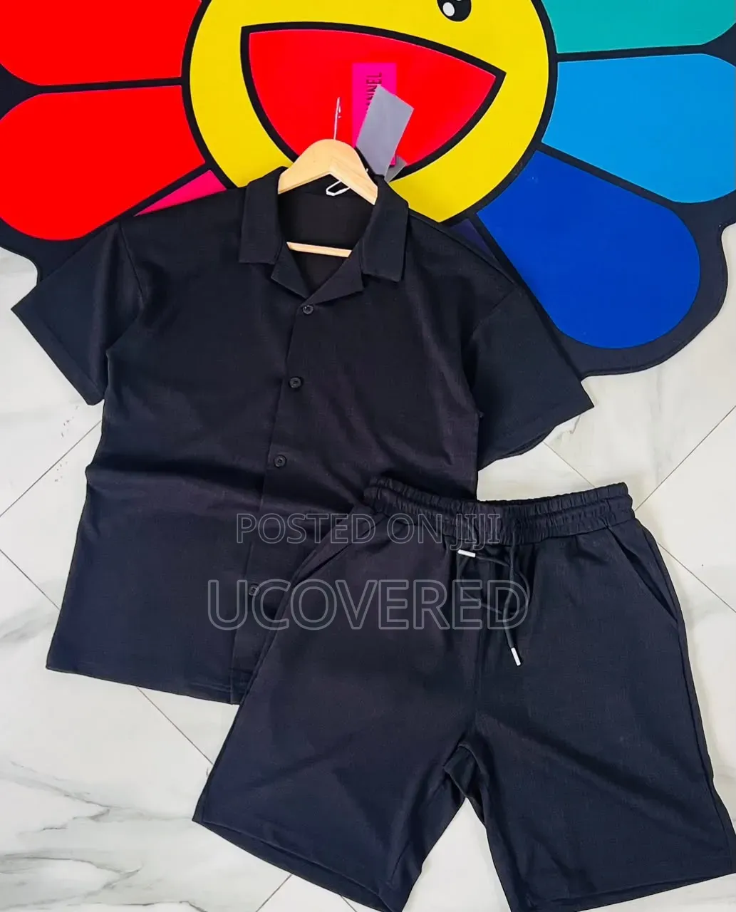 Collared Shirt and Drawstring Shorts Sets