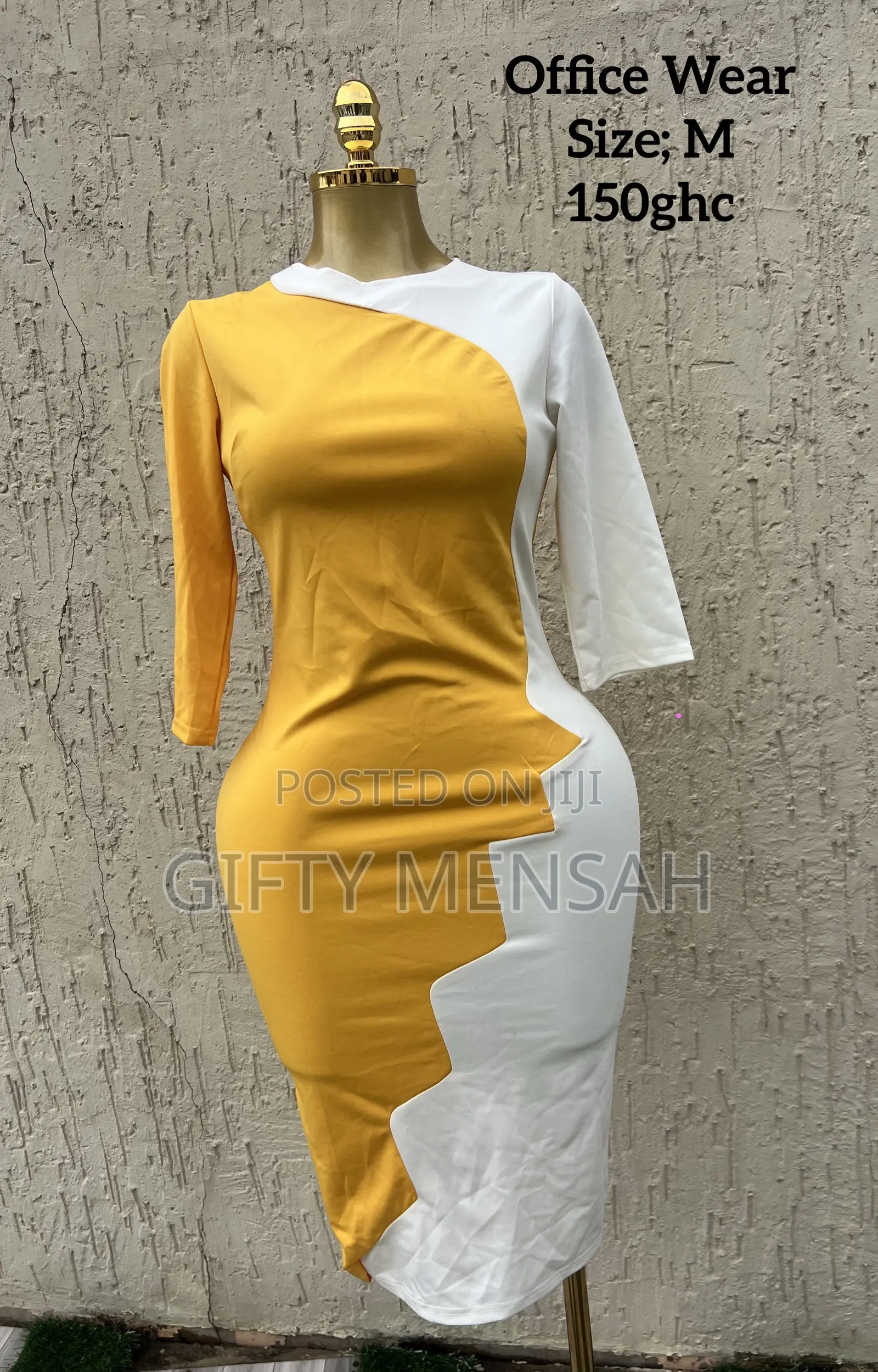 Yellow and White Color-Block Bodycon Dress