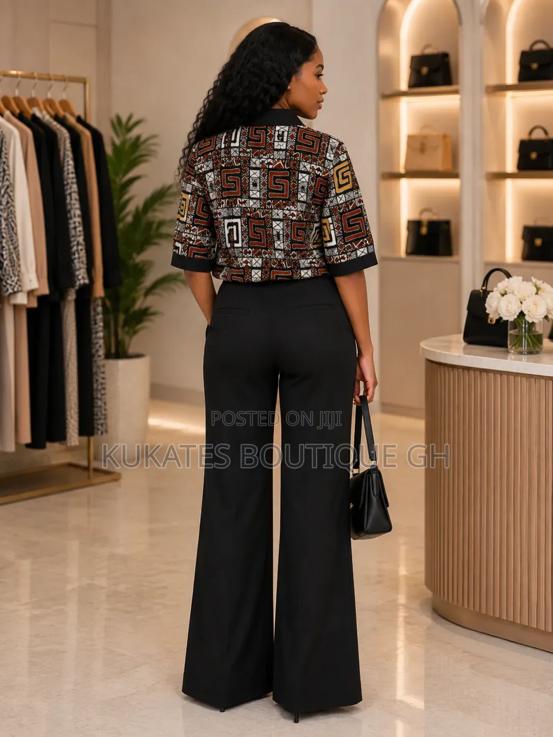 Elegant African Print Short Sleeve Button-Up Blouse