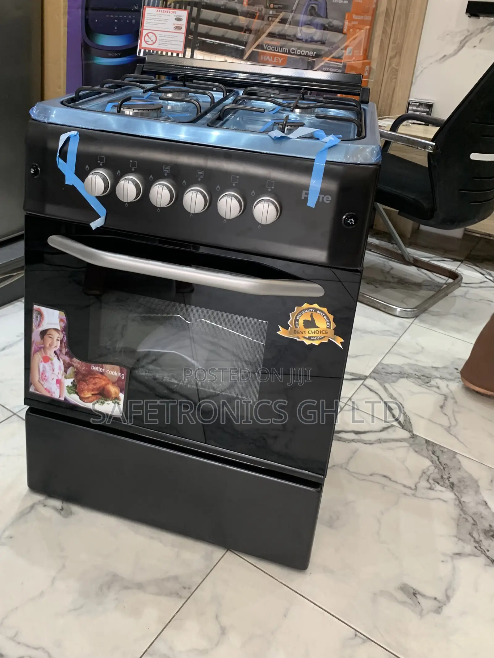 Super Exclusive Black Ferre 60X60 4 Burner Gas Cooker, Auto Ignition
