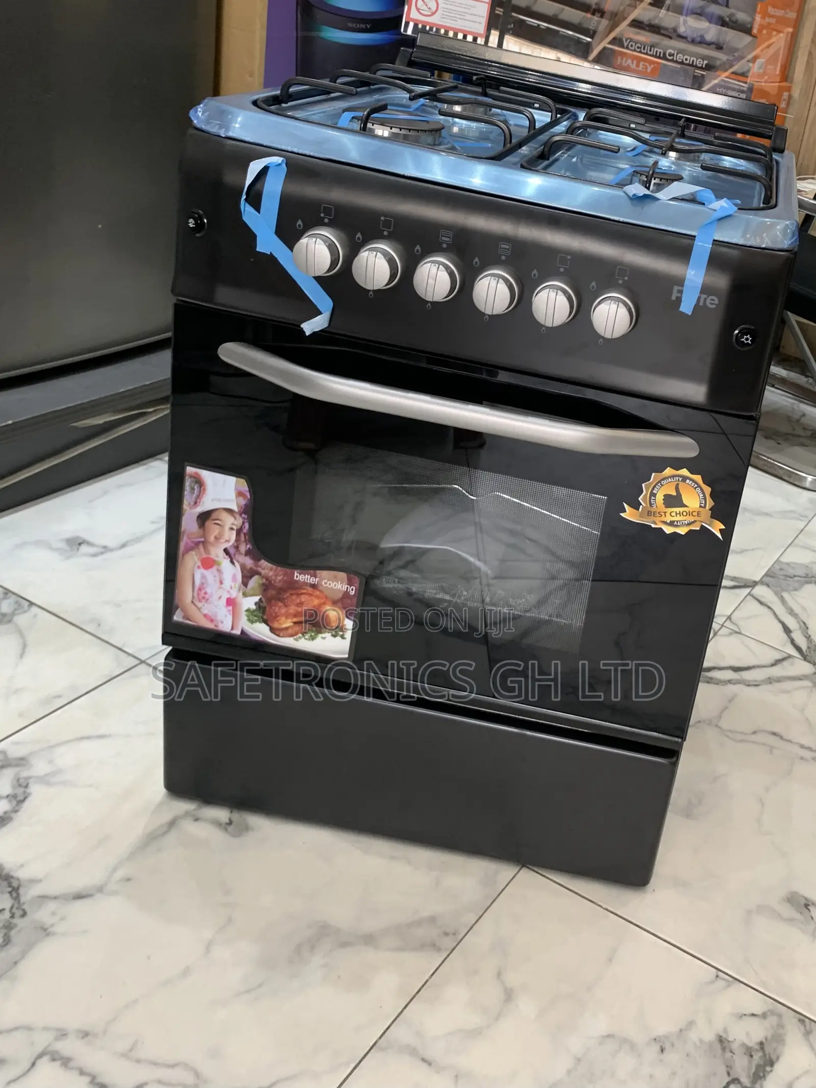 Check Out Black Ferre 60X60 4 Burner Gas Cooker, Auto Ignition