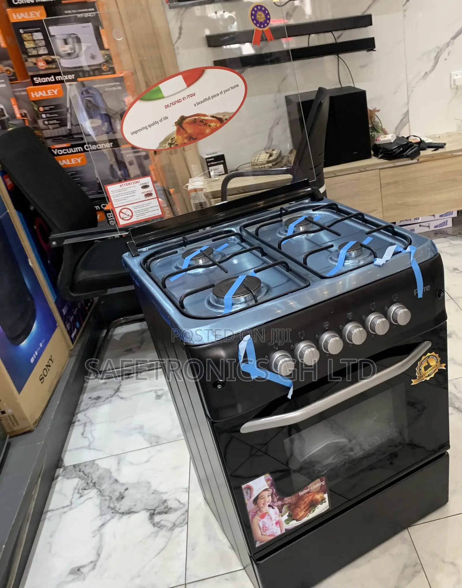 Check Out Black Ferre 60X60 4 Burner Gas Cooker, Auto Ignition