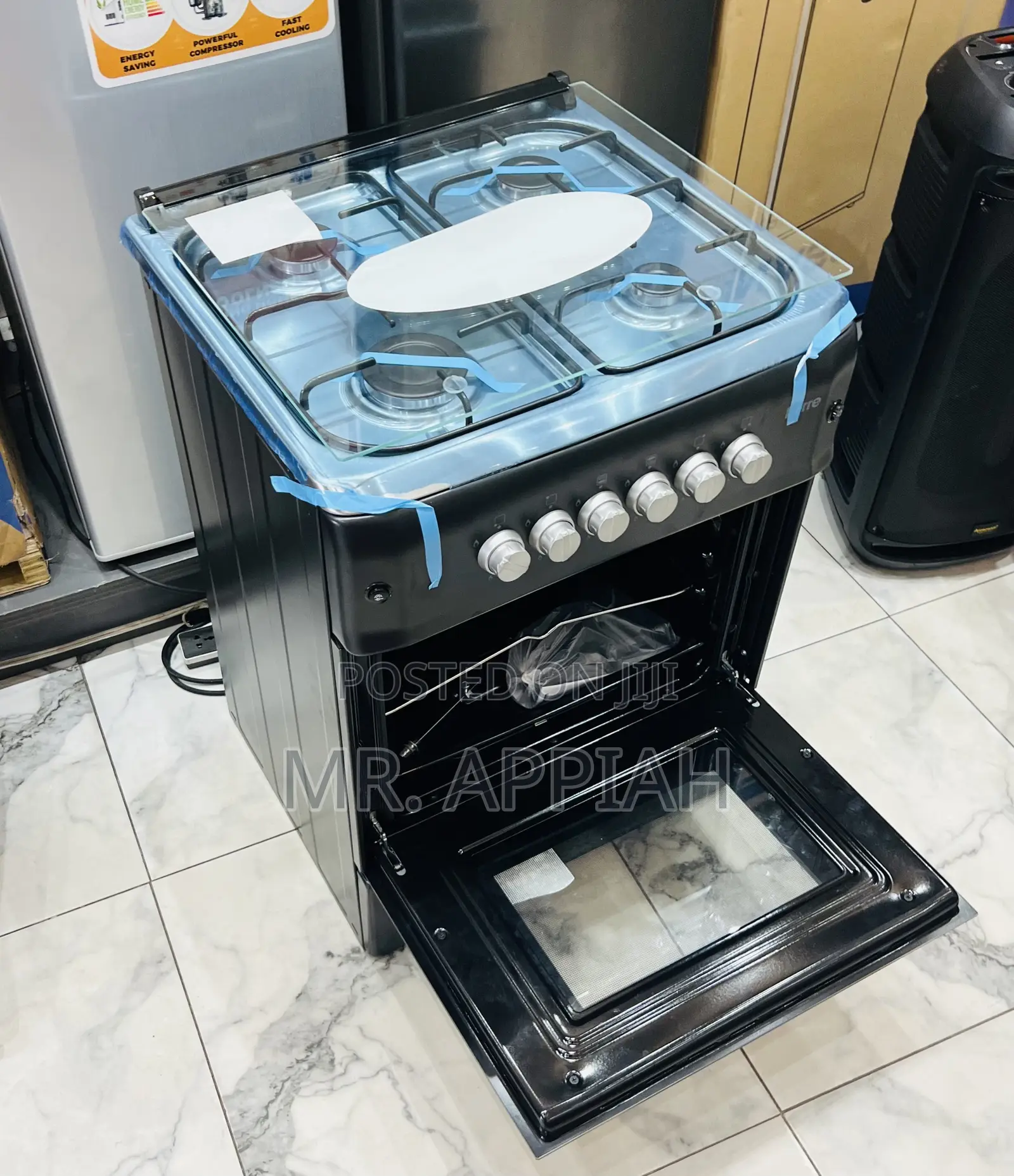 New Line Ferre 60x60cm Glass Lid 4 Gas Burner(Black) 