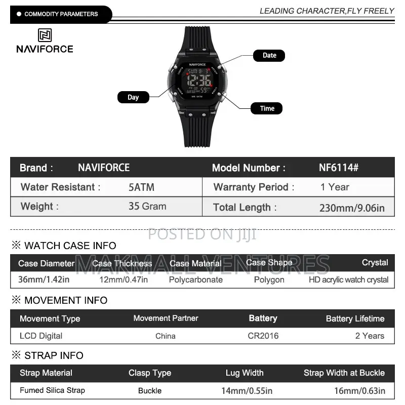 Naviforce Water Resistant Digital Watch (NF 6114)