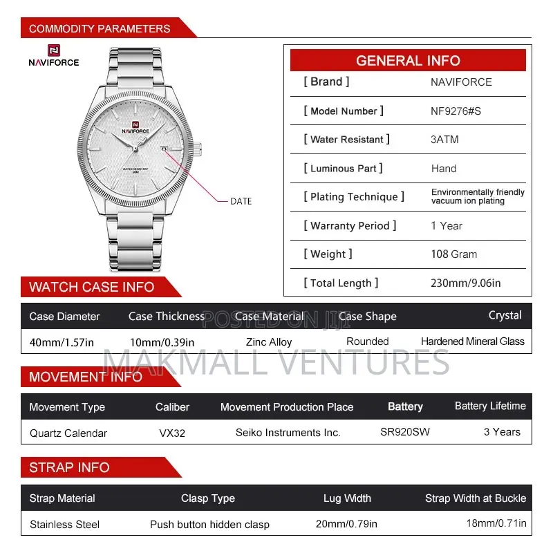 Naviforce Zinc-Alloy Stainless Steel Watch (NF 9276)