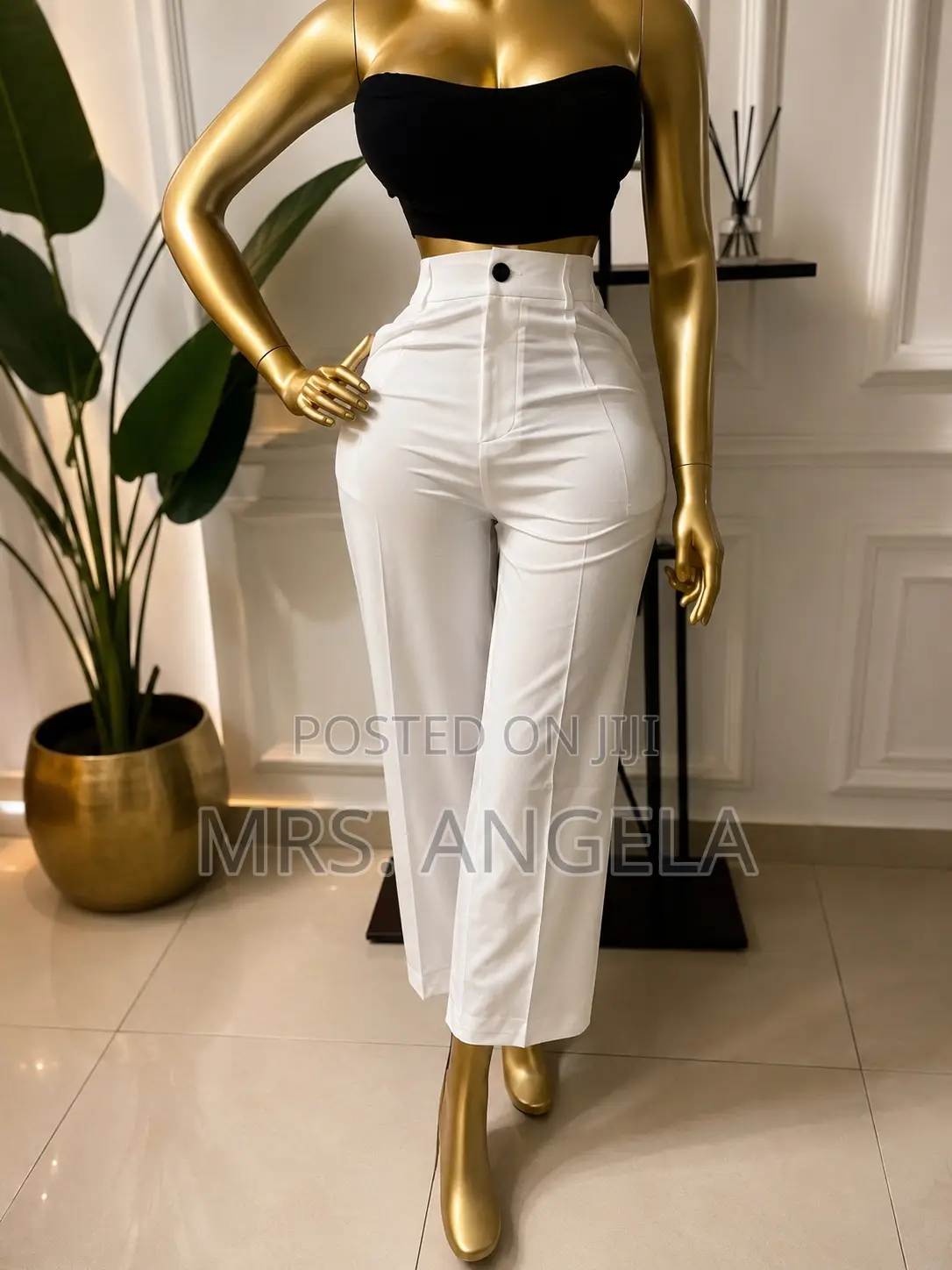 Elegant High-Waisted Elastic-Back Palazzo Trousers