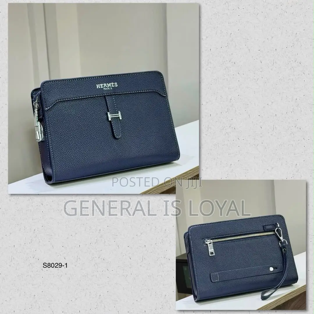 Hermes Blue Black Leather Men’s Armpit Purse Bag With Lock
