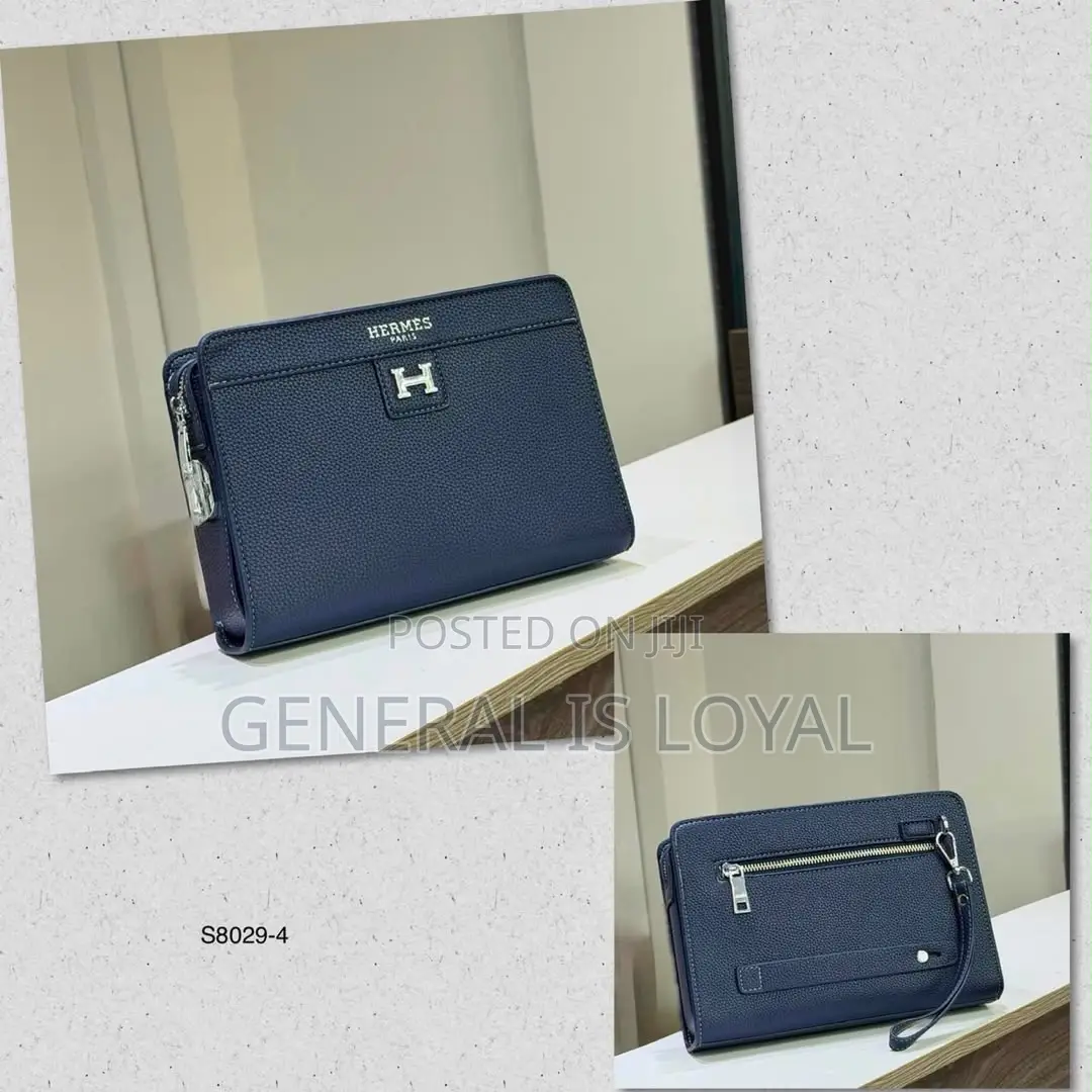 Hermes Blue Black Leather Men’s Armpit Purse Bag With Lock