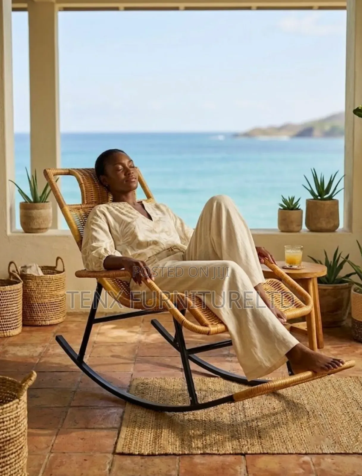 Rattan Style Rocking Chair With Footrest - Hand-Woven